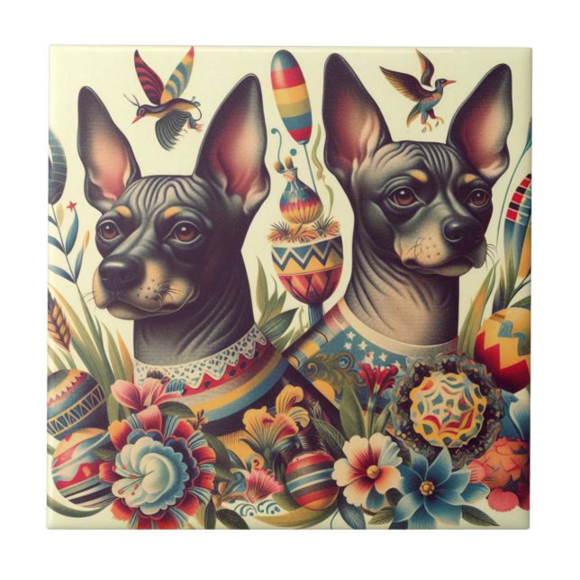 Carreau Illustration vintage Xoloitzcuintle (Devant)