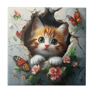Carreau Image 3D d'un petit chaton mignon regardant dehors