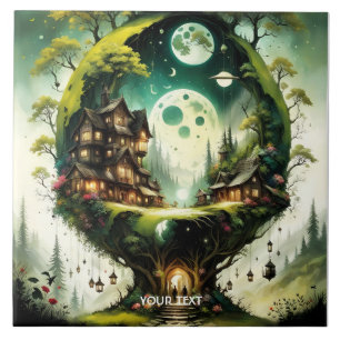 Carreau Imaginaire Cute Vivid Tree House Moon