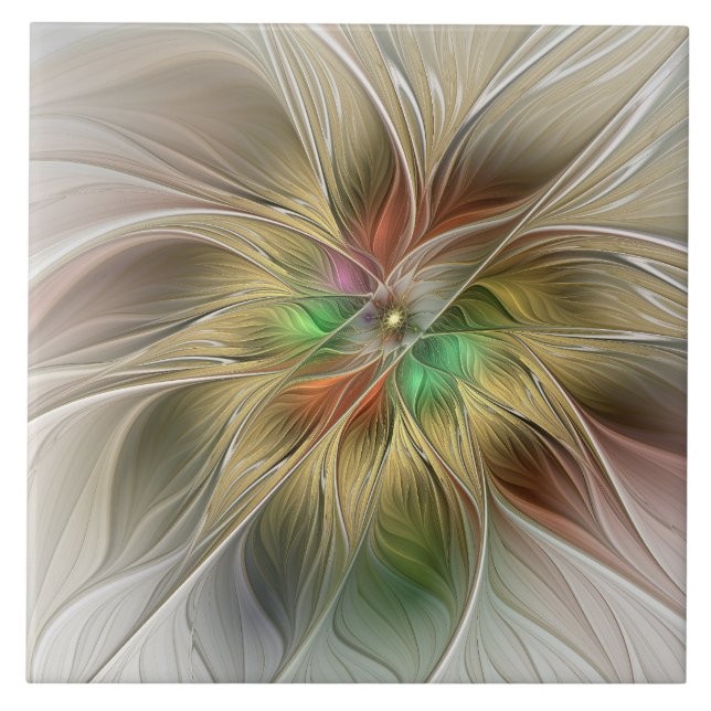 Carreau Imaginaire Floral Avec Or Moderne Abstrait Fractal (Devant)