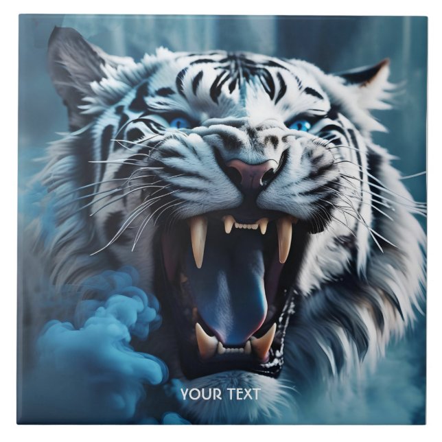 Carreau Imaginaire mignon tigre blanc en colère (Devant)