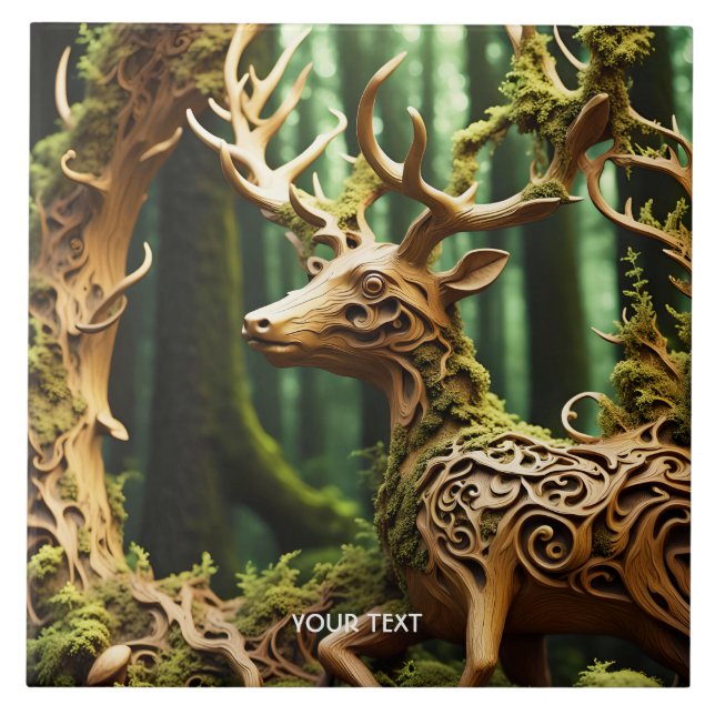 Carreau Imaginaire Mignonne cerf en bois sculpté (Devant)