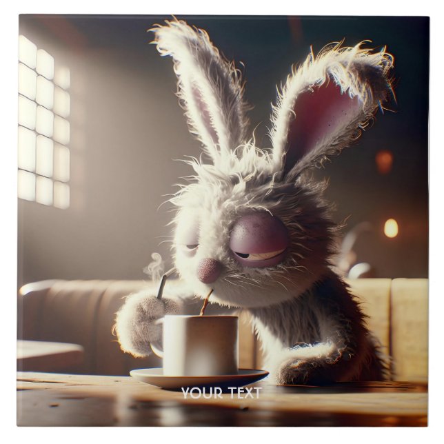 Carreau Imaginaire Mignonne Lapin Boire Café (Devant)