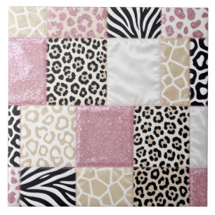 Carreau Impression Animale de Luxe Rose Faux Paillettes