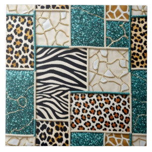Carreau Impression animale de luxe sarcelle fausse paillet