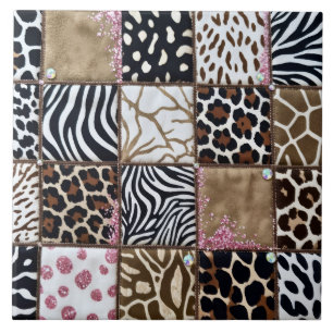 Carreau Impression Animale Luxueuse Rose Strass
