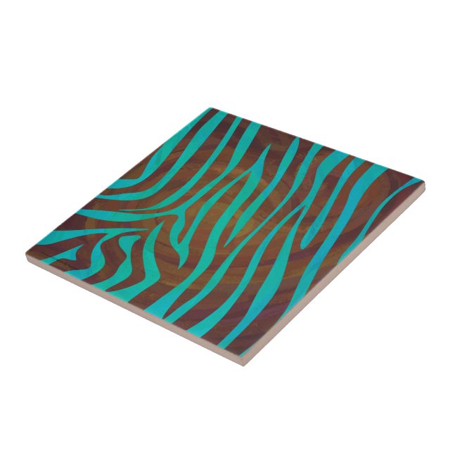 Carreau Impression Brown et Turquoise Zebra (Côté)