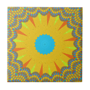 Carreau Impression Cyan et Gold Mandala Art
