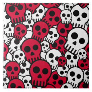 Carreau Impression de motif crâne gothique cerise