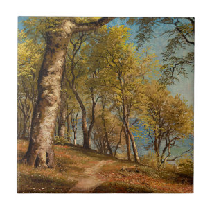 Carreau Impression d'une peinture à l'huile de forêt côtiè
