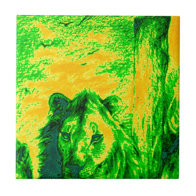 Carreau Impression Fluorante Lion Art Vision Night (Devant)