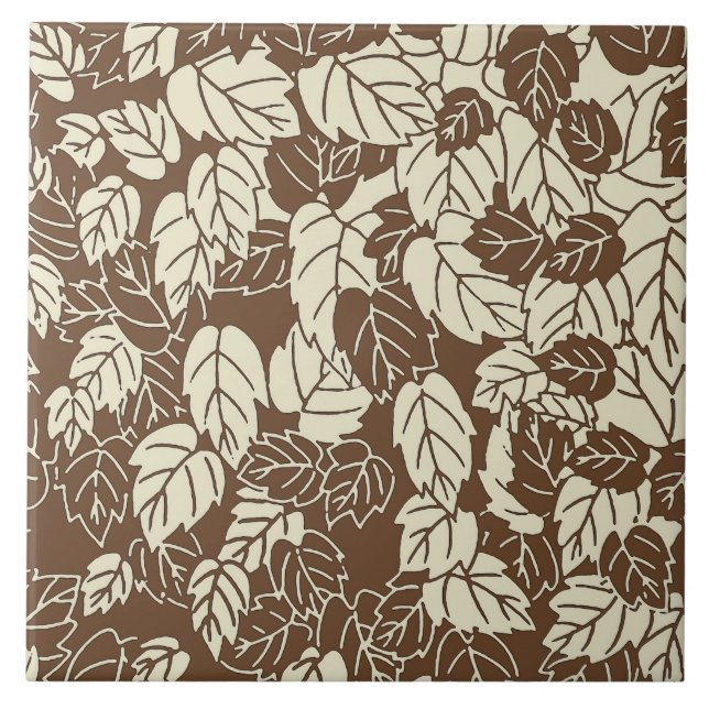 Carreau imprimé feuille japonaise, tan de teint et beige (Devant)