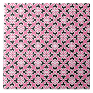 Carreau imprimé kimono floral, rose, noir et blanc