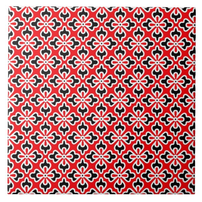 Carreau imprimé kimono floral, rouge, noir et blanc (Devant)