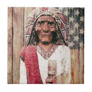 Carreau Indien antique en bois de magasin de cigare