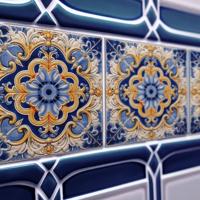 Carreau Indigo Azulejo Bleu Portugais Lisbonne Décor (Créateur téléchargé)