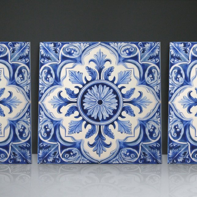 Carreau Indigo Azulejo Bleu Portugais Lisbonne Décor (Créateur téléchargé)