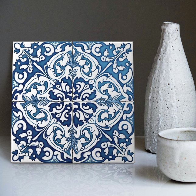 Carreau Indigo Azulejo Bleu Portugais Lisbonne Décor (Créateur téléchargé)