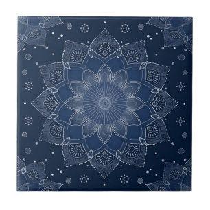 Carreau Indigo Azulejo bleu portugais Mandala décoratif