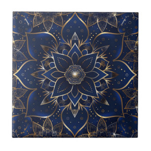 Carreau Indigo Azulejo bleu portugais Mandala décoratif