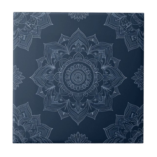 Carreau Indigo Azulejo bleu portugais Mandala décoratif (Devant)