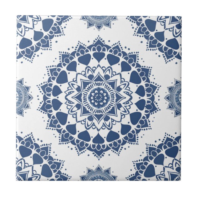 Carreau Indigo Azulejo Blue Portugais Mandala (Devant)