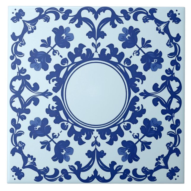 Carreau Indigo Azulejo Blue Portuguese Lisbon Botanical (Devant)
