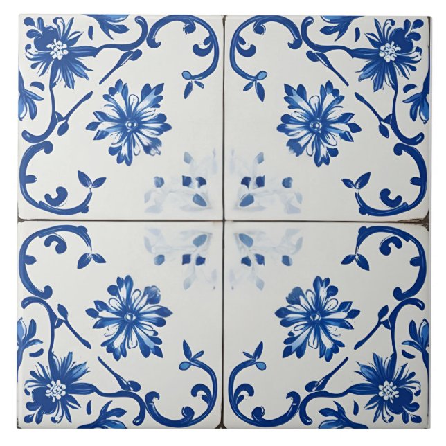 Carreau Indigo Azulejo Blue Portuguese Lisbon Botanical (Devant)