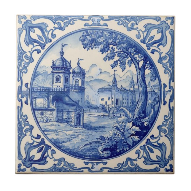 Carreau Indigo Azulejo Blue Portuguese Lisbon Talavera  (Devant)
