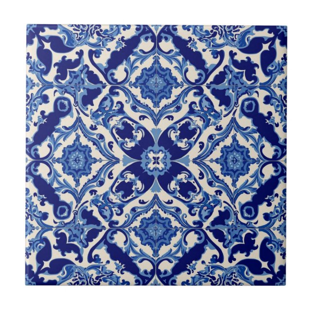 Carreau Indigo Azulejo Blue Portuguese Lisbon Talavera  (Devant)