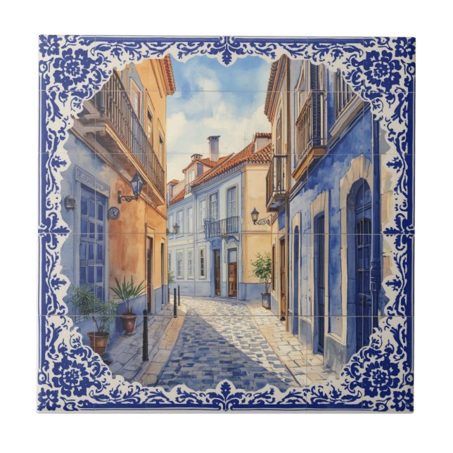 Carreau Indigo Azulejo Blue Portuguese Lisbon Talavera  (Devant)