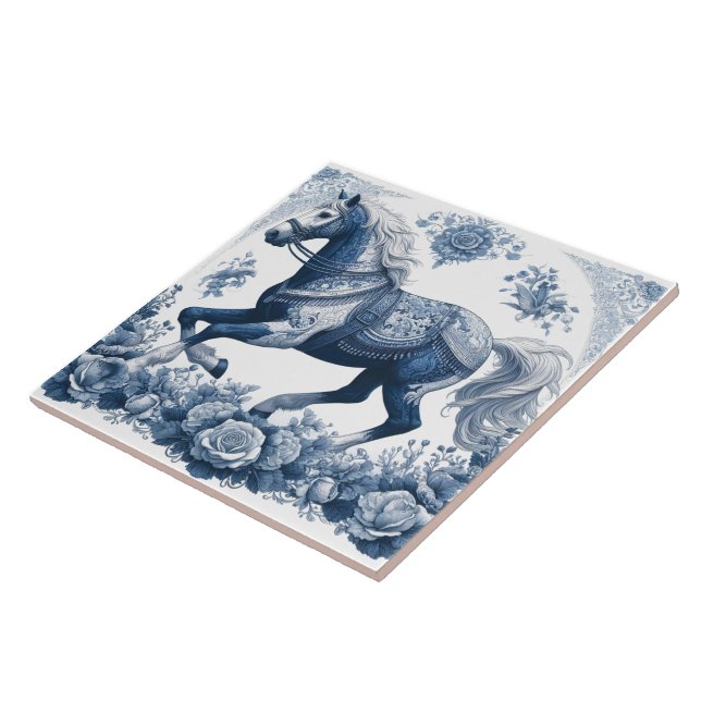 Carreau Indigo Horse : Élégance florale (Côté)