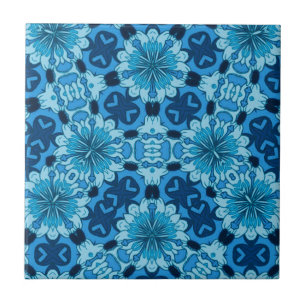 Carreau Indigo Motif chinois Floral bleu