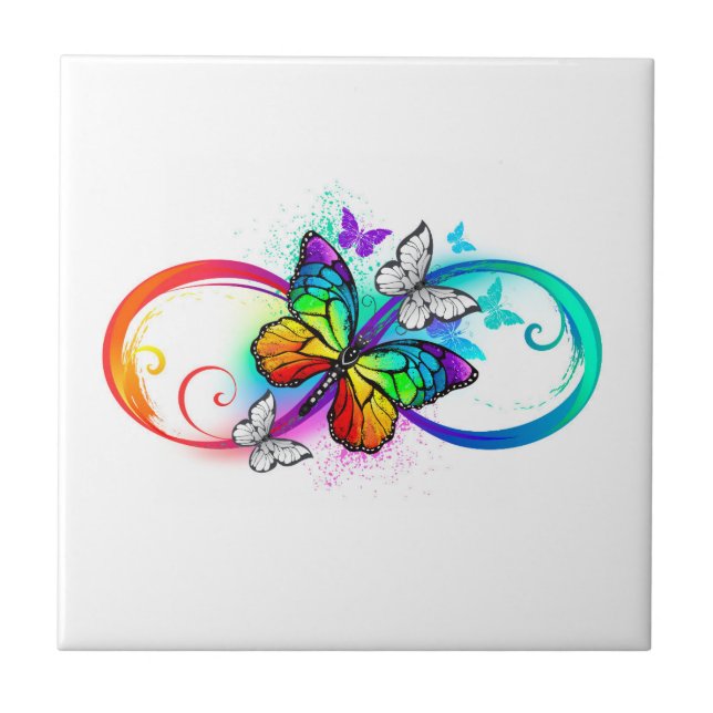 Carreau Infini lumineux avec papillon arc-en-ciel (Devant)