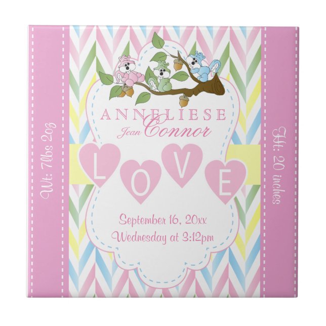 Carreau Informations sur la naissance - Écureuils Bébés Pa (Devant)