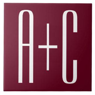 Carreau Initiales de couples simples Blanc et bordeaux
