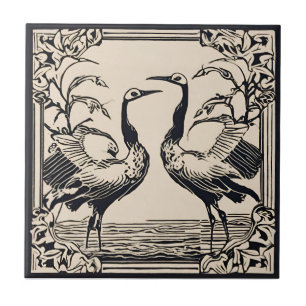 Carreau Inséparables deux grues Noir Art Déco Art Nouveau