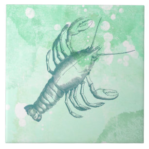 Carreau Inspiration Côtière Aquarelle Bleue Homard