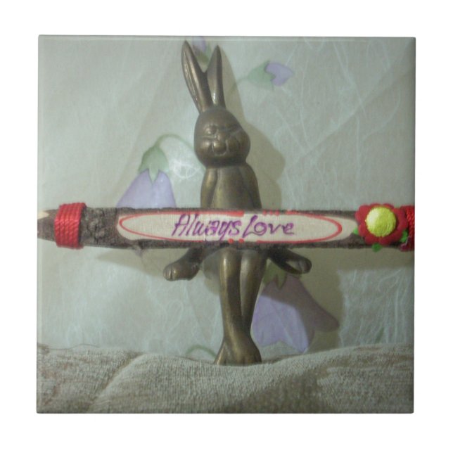 Carreau Inspirational Rabbit : Always Love Sign Art Print (Devant)