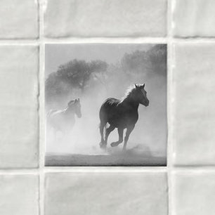 Carreau Inspirations de la nature Chevaux en noir et blanc