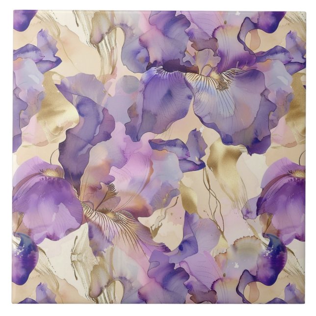 Carreau Iris Floral Mariage Romantique Violet Or (Devant)