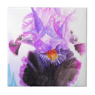 Carreau Iris Pourpre Fleur Aquarelle Florale Anniversaire