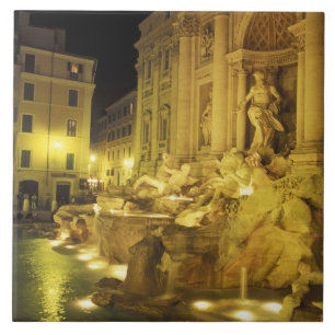 Carreau Italie, Rome. Fontaine de Trevi la nuit.