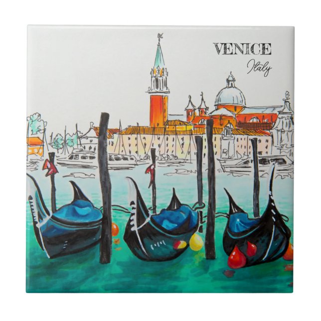 Carreau Italie Voyage - VENICE aquarelle souvenir (Devant)