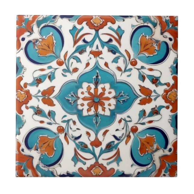 Carreau Iznik turc classique Floral Rouge Turquoise Bleu (Devant)