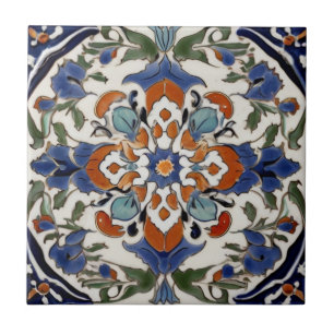 Carreau Iznik Turc Vintage Orange Bleu Vert Abstrait