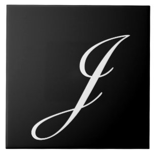 Carreau J Monogramme initial blanc sur noir