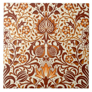 Carreau Jacobean Floral Damask, Beige et Chocolat Brown