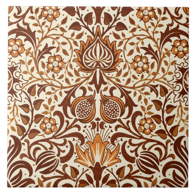 Carreau Jacobean Floral Damask, Beige et Chocolat Brown (Devant)