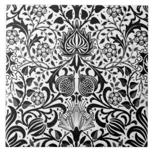 Carreau Jacobean Floral Damask, noir, blanc et gris 